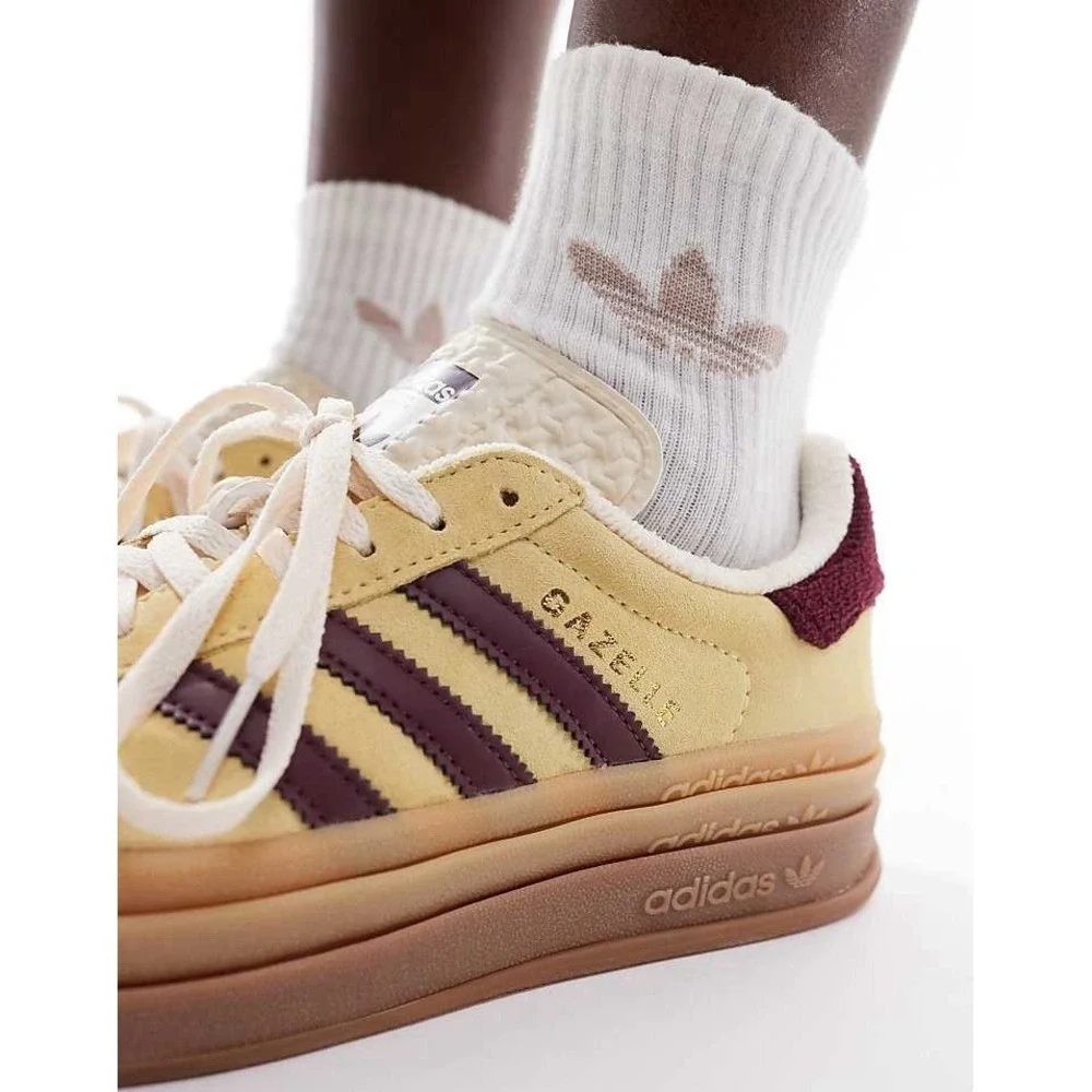 adidas Gazelle Bold Women's Size 5.5 Almost Yellow Maroon Sneakers Shoes IF5937 - Picture 6 of 8